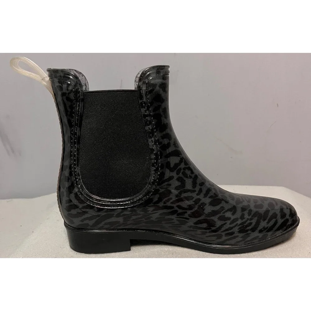 INC International Concepts Womens Black Leopard Raelyn Rain Boots Size 7 Ankle